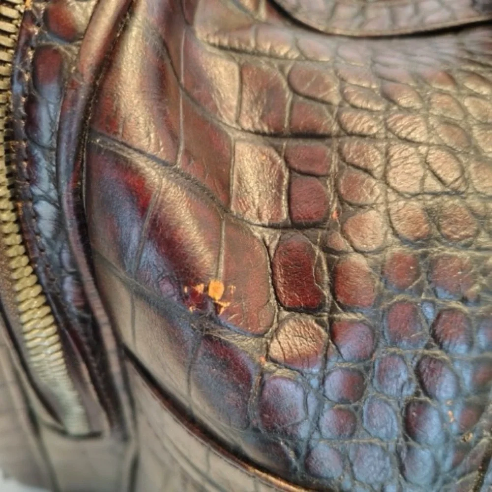 Vtg Bosca Crocodile Print Brown Leather Moda di Roma Travel Duffle Bag New